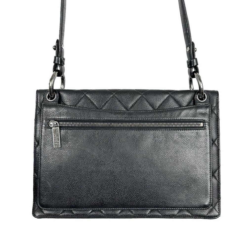 Chanel Black Caviar Leather Flap Bag Silver Chain Shoulder - Picture 4 of 12